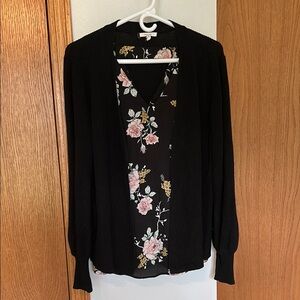 Maurices Black Cardigan with Floral Print